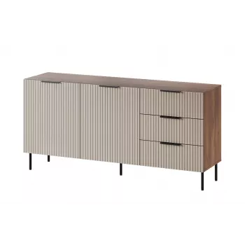 Kummut cama meble ALMERA 156×42×75 cm, pähkel/kašmiir, 3 sahtlit, puitlaastplaat