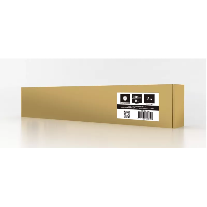 Toitejaotusseade GEMBIRD EG-PDU-9F2F — 9 prantsuse (tüüp E) pistikupesa, 1U riiul, 16A, 2 m kaabel
