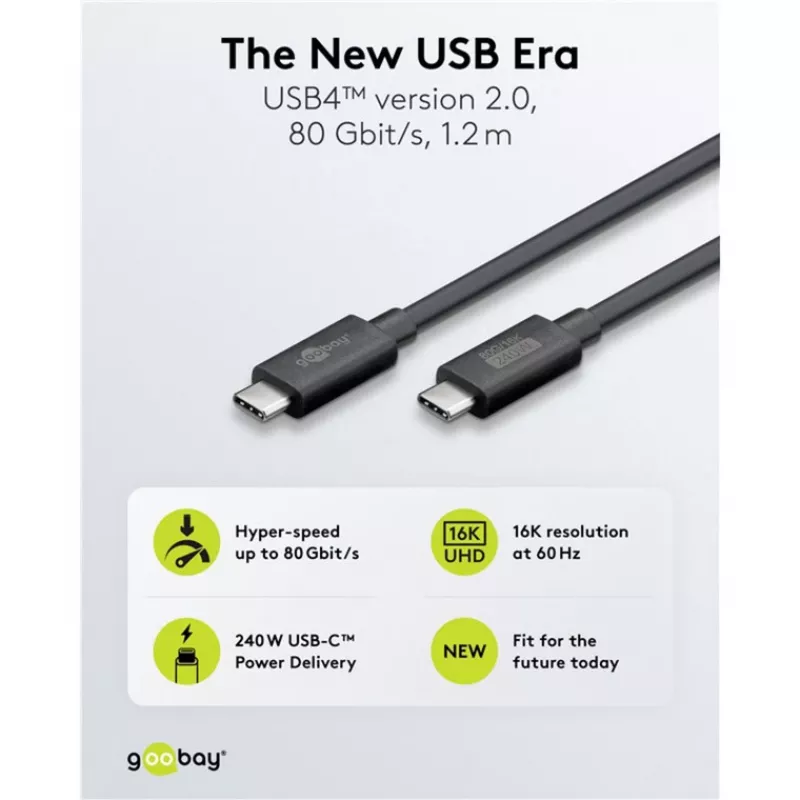 USB-C kaabel WENTRONIC USB4 Gen4 1,2m — toetab 16k@60Hz ja 4K@120Hz