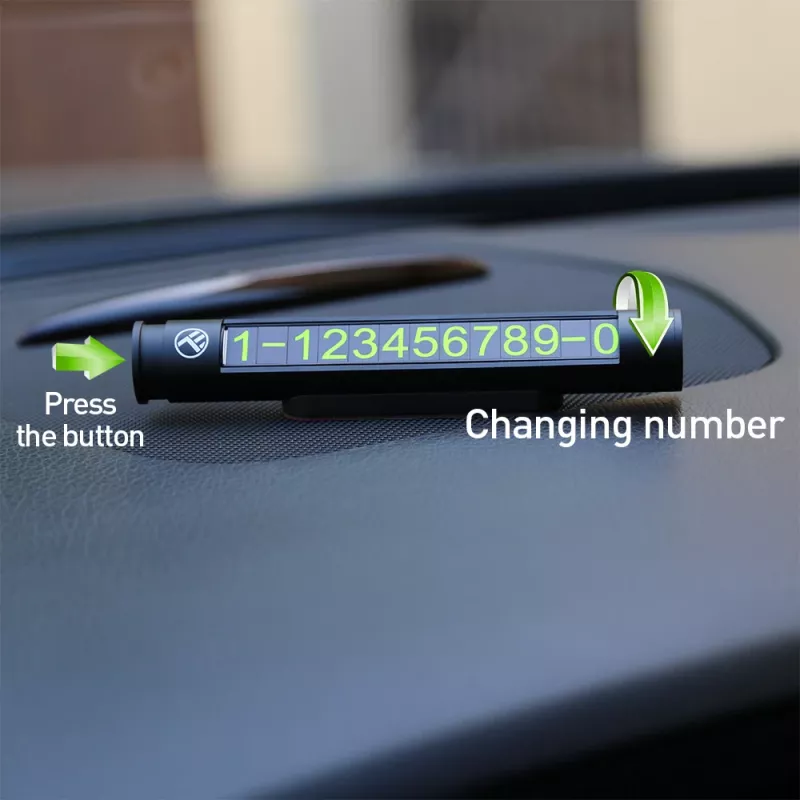 Ajutine auto parkimiskaart Tellur TLL171251 — metallikmust, kuvab kahte telefoninumbrit