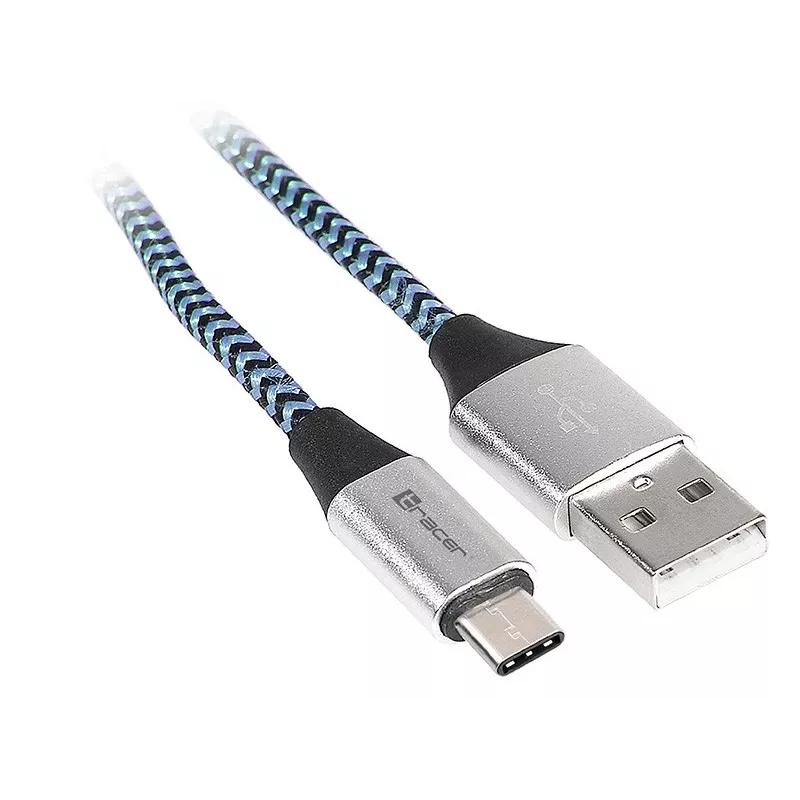 Tracer TRAKBK46266 USB-kaabel USB 2.0 1 m USB C USB A Must Sinine Hõbedane
