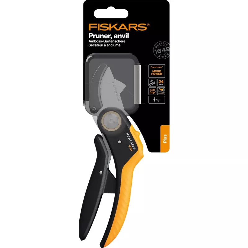 Oksakäärid Fiskars Plus PowerLever Alasiga Must Oranž