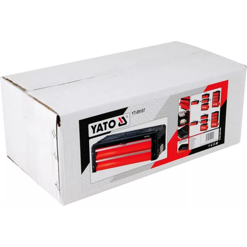 Tööriistakast YATO YT-09107 metallist 495x252x180 mm, must/punane, 6 kg, 2 sahtlit, lukustatav