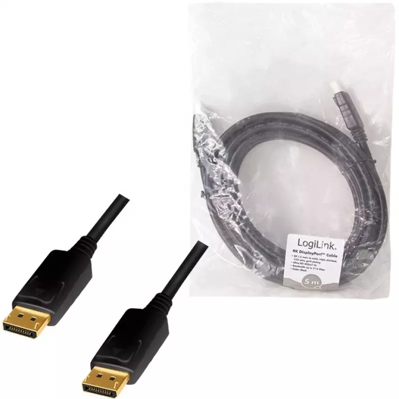 LogiLink CD0103 DisplayPort-kaabel DP/M kuni DP/M, 4K/60Hz, CCS, must, 5 m (CD0103)