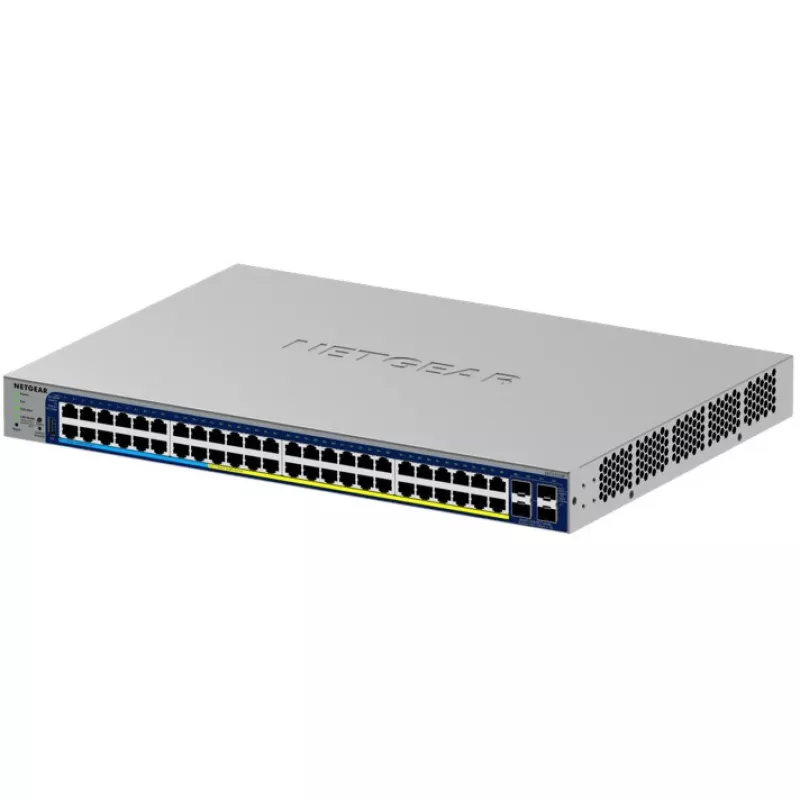 Managed Gigabit PoE Switch NETGEAR GS752TXUP — 48× Gigabit RJ-45, 10G tugi, 1U riiul, 176 Gbit/s kommutatsioonivõimsus