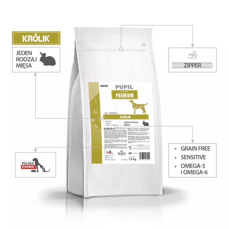 PUPIL Premium All Breeds Rabbit - kuiv koeratoit - 1,6 kg
