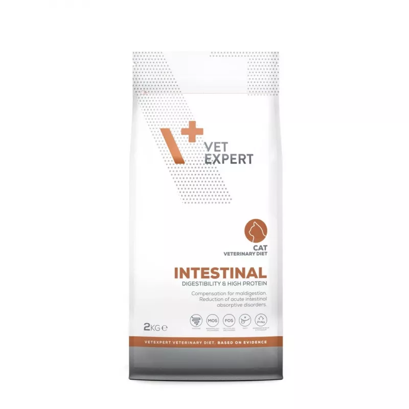 VETEXPERT Veterinary Diet Intestinal kuivtoit kassidele, 2 kg — linnuliha, 38% valku, 20% rasva, gluteeni- ja sojavaba