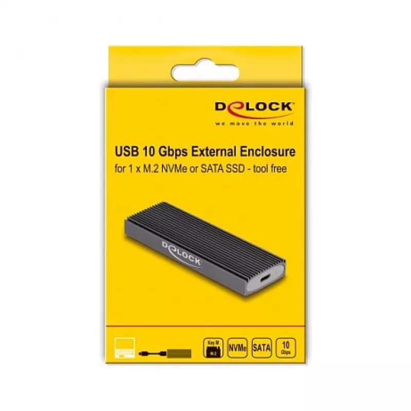 SSD-korpus DeLOCK väline USB USB-C kombokorpus M.2 NVMe PCIe või SATA SSD-le, tööriistavaba