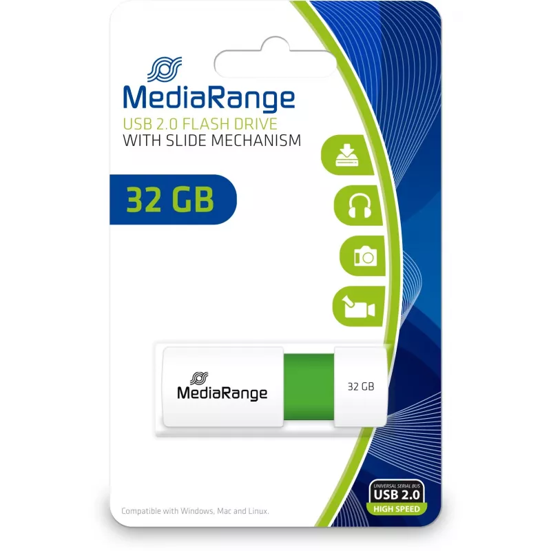 MediaRange - USB-mälupulk - 32 GB - USB 2.0 - valge, roheline (MR973)