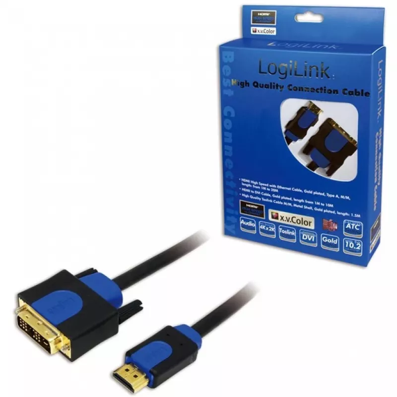 Video kaabliadapter LogiLink CHB3102 2m HDMI DVI-D Must Sinine