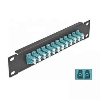 Fiiberoptiline patch-paneel DeLOCK 10 tolli 12 porti LC Duplex aqua 1U must