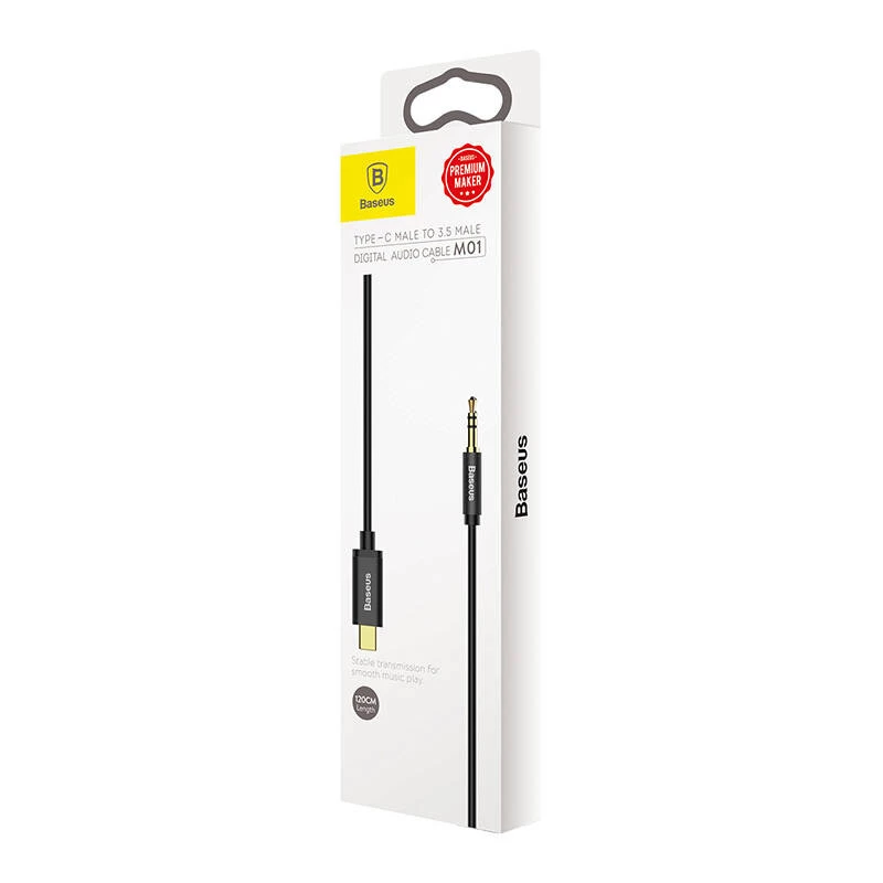 Baseus Yiven helikaabel USB-C kuni 3,5 mm minipesa, 1,2 m (must)