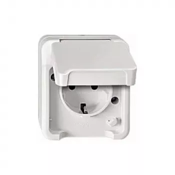 Pistikupesa Merten MEG2300-8019 CEE 7/3, toetab CEE 7/4, valge, IP44, termoplast, 83×73×57 mm
