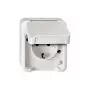 Pistikupesa Merten MEG2300-8019 CEE 7/3, toetab CEE 7/4, valge, IP44, termoplast, 83×73×57 mm
