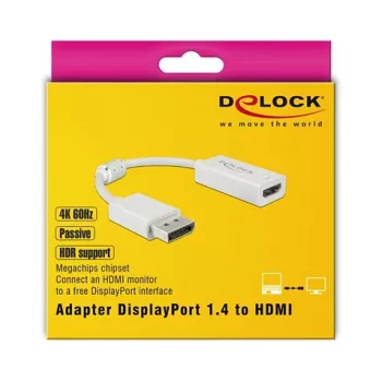 Video kaabli adapter DeLOCK 63936 DisplayPort HDMI-le 0,1 m valge