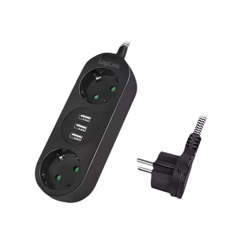 Pikendusjuhe LogiLink LPS262U 1,5 m 2 vahelduvvoolupistikut siseruumidesse must