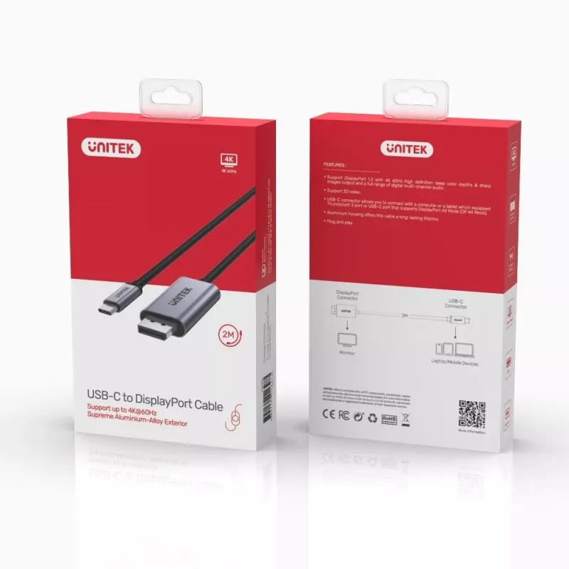 UNITEK V1409A kaabelsoovahetaja USB-C DisplayPort Must, Hall