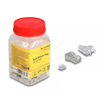 DeLOCK 67177 RJ45 juhtmepistik, hõbedane, läbipaistev, isane, 50 tk