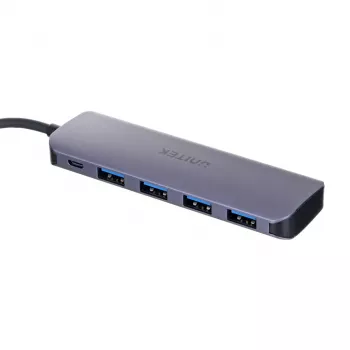 USB-hub Unitek P5+ — 5 porti (4 × USB 3.2 Gen 2 Type-A), USB 3.2 Gen 1 host, 5 Gbit/s, 10 W PD, alumiinium, hall