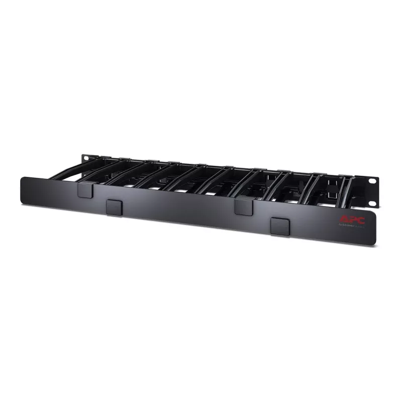APC NetShelteri kaablihaldus, horisontaalne kaablihaldur, 1U, ühepoolne kaanega, must, 482,6 x 44,45 x 165,1 mm