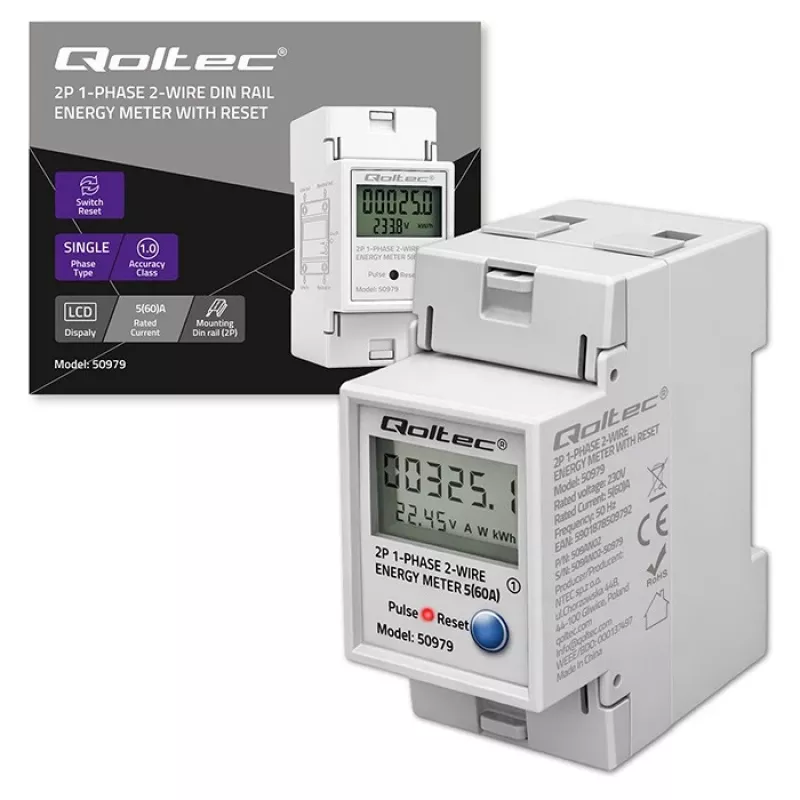 Energiaarvesti QOLTEC Ühefaasiline DIN-liistule 230V (MPN 50979)