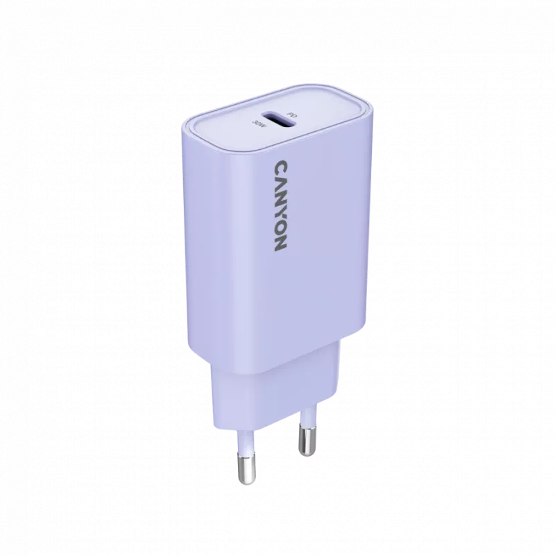 Seinalaadija CANYON OnCharge 30CL, 30 W USB-C PD, 1x PD-väljund, EL-pistik, lilla