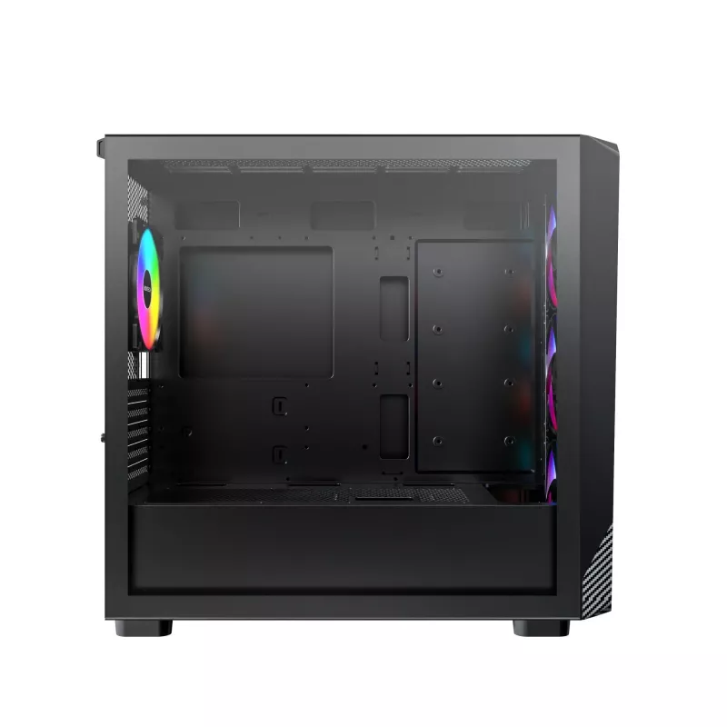 Montech X5M (B) Micro Tower PC-korpus — Micro‑ATX/Mini‑ITX, 3×120 mm ees, 1×120 mm taga, toetab ATX-toiteplokki, 2×3,5-tolline + 4×2,5-tolline, must