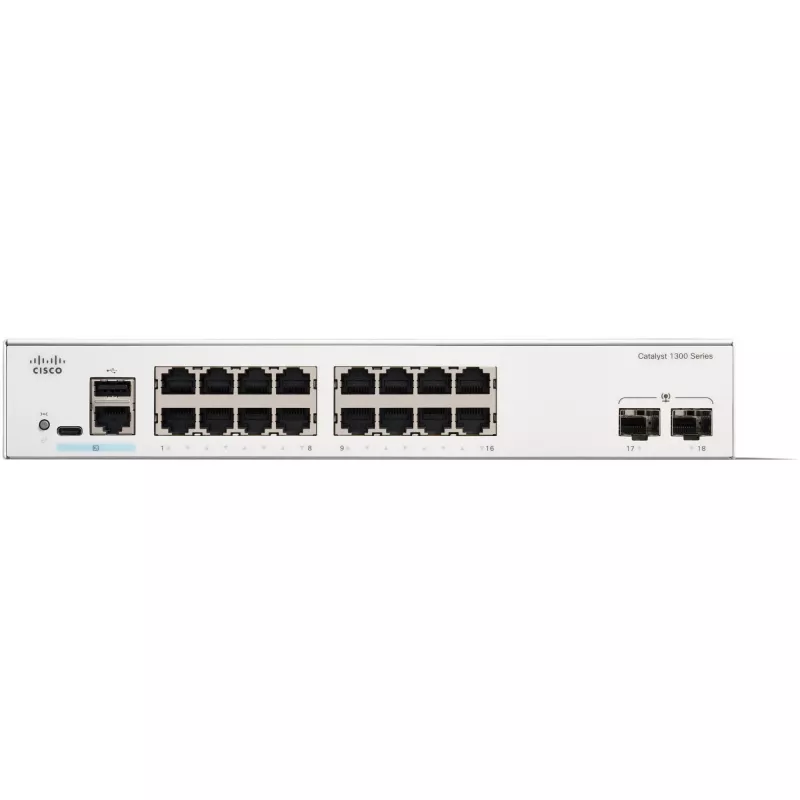 Hallatav kommutaator Cisco Catalyst 1300-16T-2G — 16x Gigabit RJ-45, 2x 1GE SFP, L2/L3