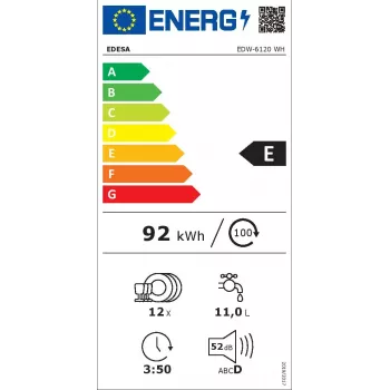 Nõudepesumasin Edesa EDW-6120 WH, 12 komplekti, 52 dB