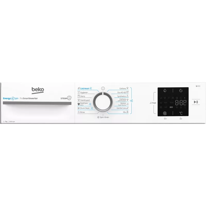 BEKO pesumasin BM3WFSU37013WW, 7 kg, energiaklass A, 49,6 cm, 1000 p/min, inverter-mootor, aurupuhastus