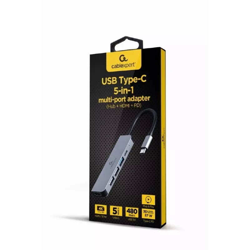 Gembird A-CM-COMBO5-03 USB Type-C 5-in-1 mitme pordi adapter (Hub + HDMI + PD)