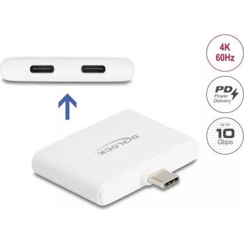 DELOCK USB USB-C adapter — USB-C andmeedastus 10 Gbps, video 4K@60Hz, PD 92W (mudel 61088)