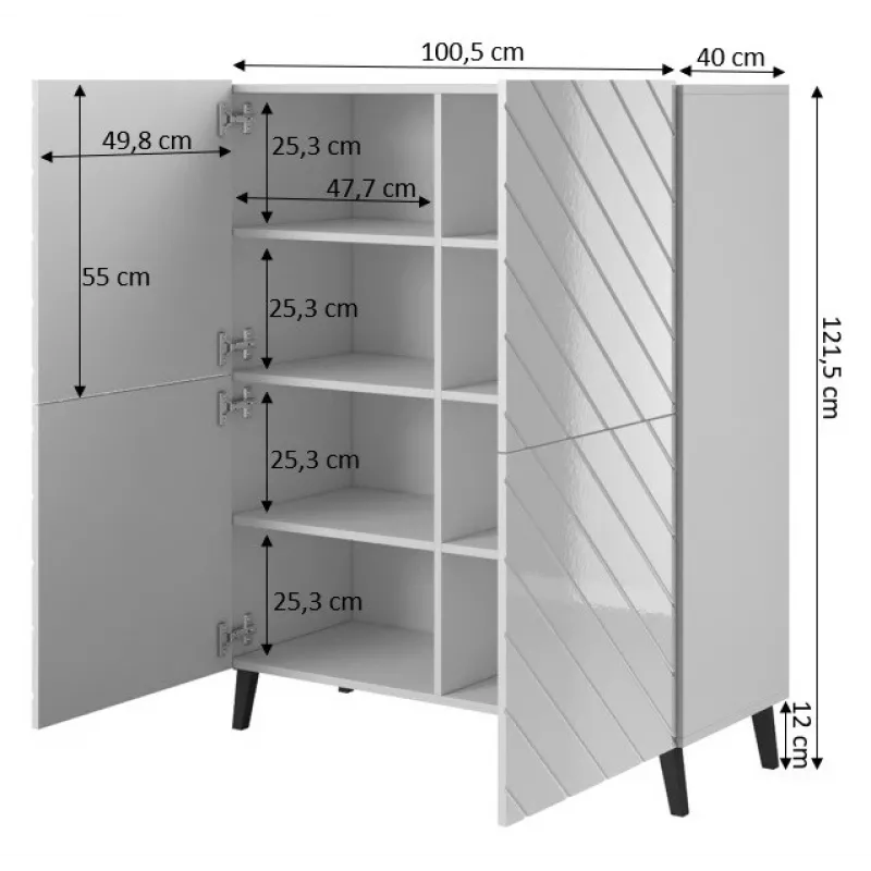 Shelving unit ABETO 100.5 x 40 x 121.5 cm must/läikiv must
