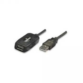 Manhattan USB-A USB-A pikenduskaabel, 10 m, isane emasele, aktiivne, 480 Mbit/s (USB 2.0), aheldatav, sisseehitatud repiiter, Hi-Speed USB, must, kolmeaastane garantii, võrdväärne tootega USB2AAEXT10M.