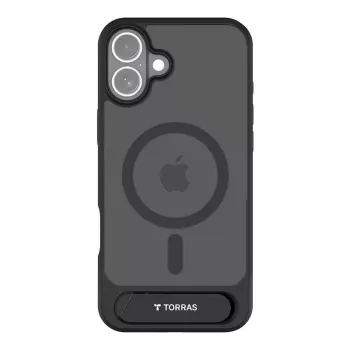 Kaitsev telefoniümbris Torras Pstand Series iPhone 16 Plus jaoks — must, õhuke profiil, sisseehitatud alus