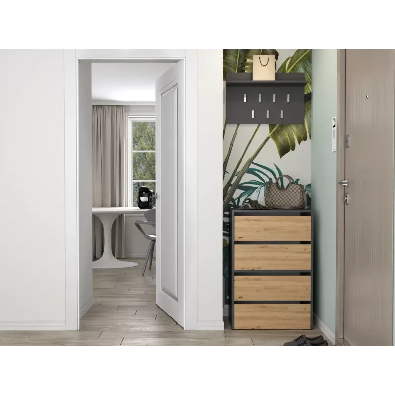 Suletud kingakapp Top e Shop MODO X2 ANT/ART — antratsiit ja tamm, 600×880×360 mm, puitlaastplaat