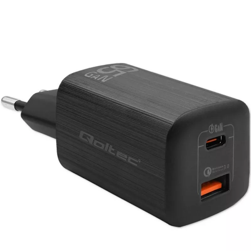 Qoltec 50766 mobiilseadme laadija sülearvutile, kaasaskantavale mängukonsoolile, powerbankile, nutitelefonile, nutikellale, tahvelarvutile, must, vahelduvvoolu kiirlaadimine, siseruumides