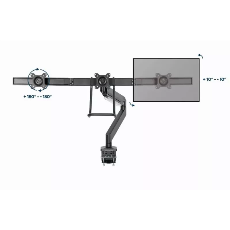 Lauamonitori kinnitus GEMBIRD MA-DA3-03, 3 haru, gaasvedru, VESA 75–100x100, toetab 3 ekraani kuni 27 tolli, max 18 kg, must