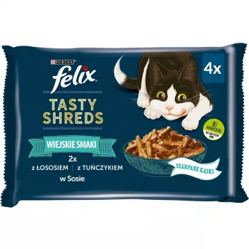 FELIX Tasty Shreds lõhe ja tuunikalaga - 4x 80g