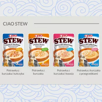 Niisked kassimaiused INABA Ciao Stew Kana ja kammkarp kotike 40 g — teraviljavaba, täiskasvanud, lihane