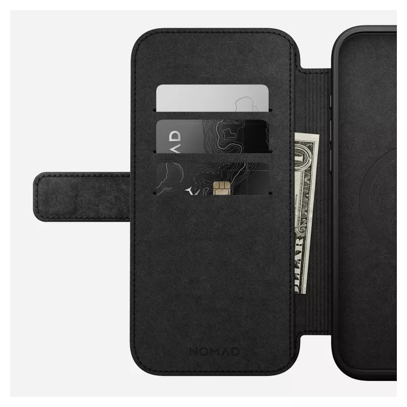 Folio telefonikott Nomad NM01675785 Apple'i telefonidele, sobib kuni 17,5 cm (6,9 tolli), Must, 3 kaarditaskut, lauajalg