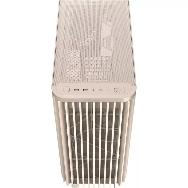 Arvutikorpus ASUS PROART PA401 WOOD TG PWM BEIGE – ATX, 503×225×412 mm, 2×3,5 tolli / 2×2,5 tolli, GPU kuni 315 mm