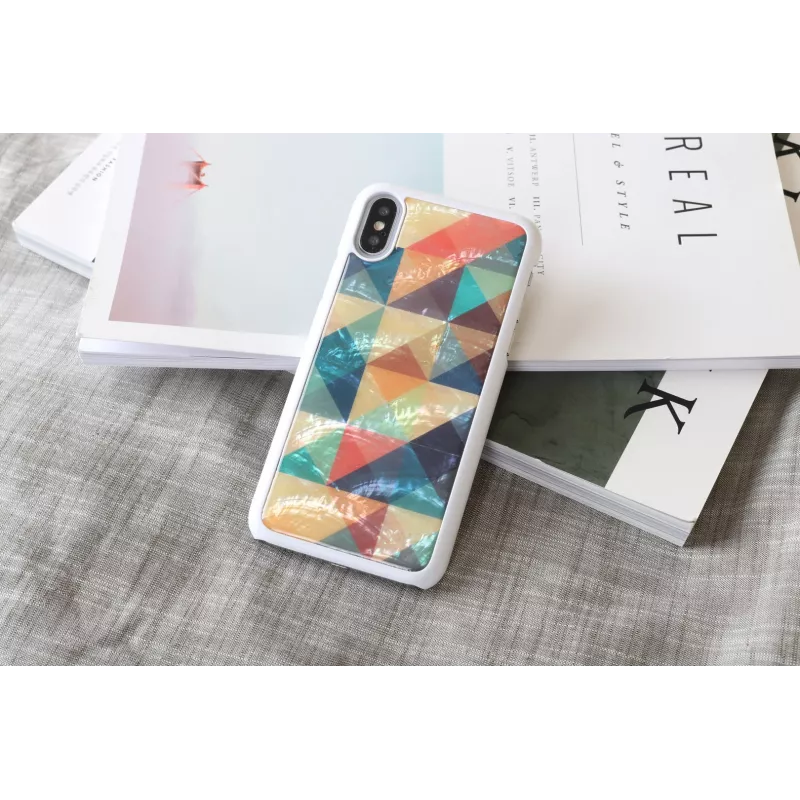 Kaitsev nutitelefoniümbris iKins iPhone XS/S mosaiikvalge – kõva tagapaneel, dekoratiivne mosaiikmuster