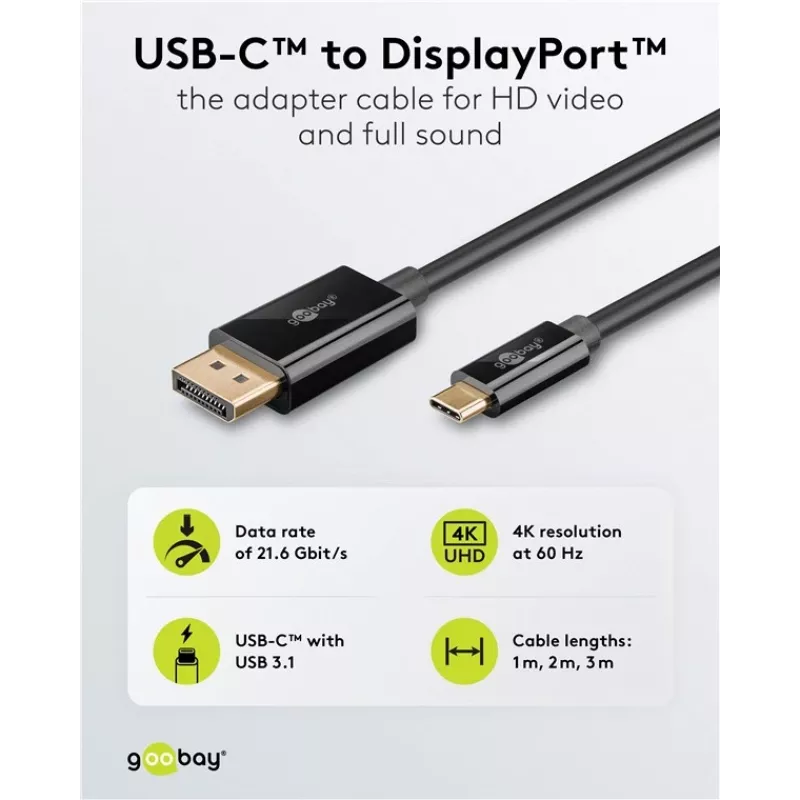 USB-C–DisplayPorti kaabel GOOBAY 75704, 1 m, kuni 4K@60 Hz