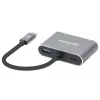 Manhattan USB-C dokk/jaotur, pordid (x4): HDMI, USB-A, USB-C ja VGA, toiteedastusega (PD) 87 W – vajab välist USB-C laadijat (ei kuulu komplekti). Toide USB kaudu (välist toiteallikat pole vaja), kui PD ei ole kasutusel, alumiinium