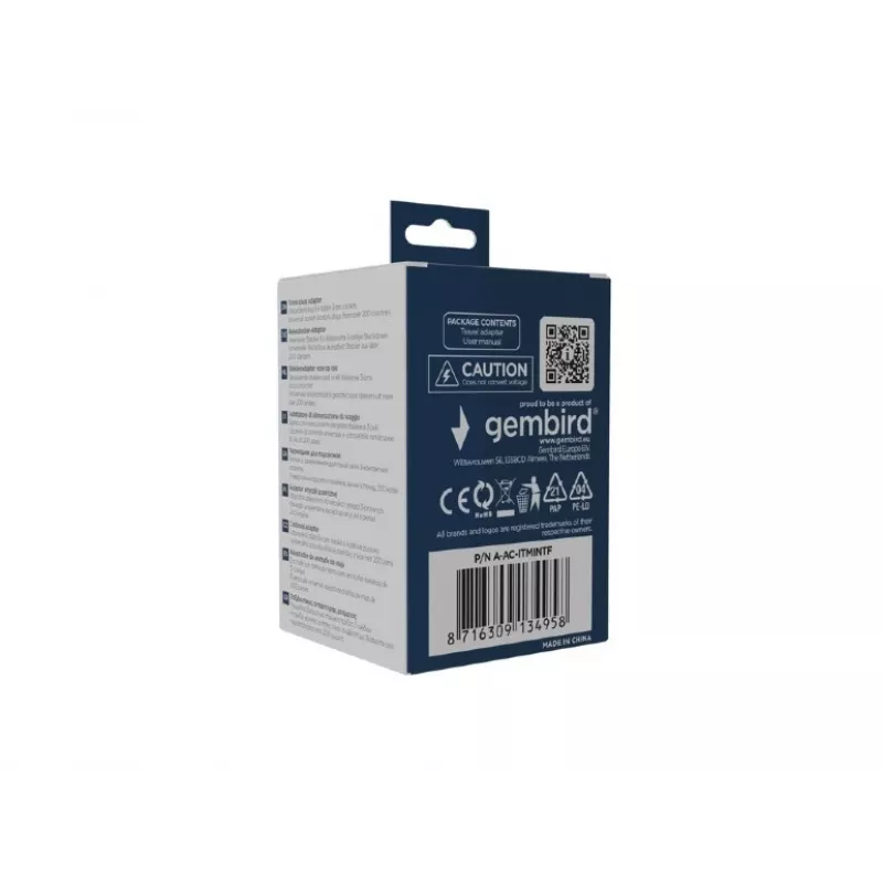 Toiteadapter GEMBIRD A-AC-ITMINTF 10A — universaalne Itaalia pistikuadapter