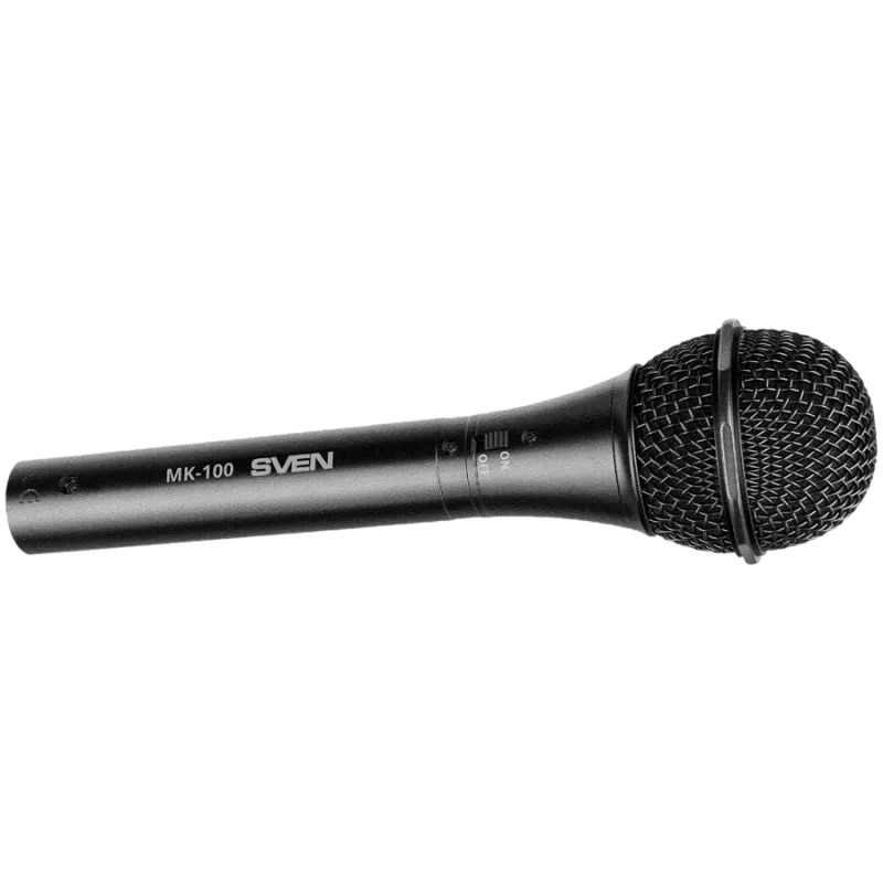 Mikrofon SVEN MK-100 (juhtmega, dünaamiline, metall, kaabel 4,0 m, 6,3/3,5 mm pesa, kardioid, must)