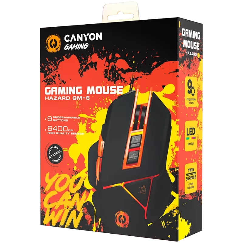 CANYON hiir Hazard GM-6 LED juhtmega must oranž