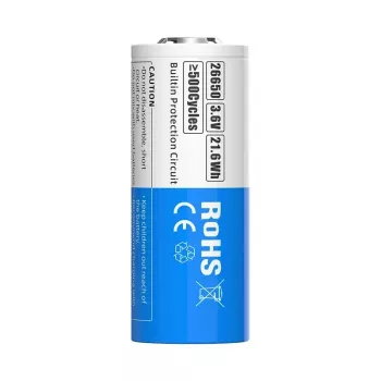 Aku 26650 3,6V Li-ioon 6000 mAh Aku 26650 3 on Xtari laetav standardne li-ioon aku. Ehtne Xtari toode — MPN: 26650-6000 · EAN: