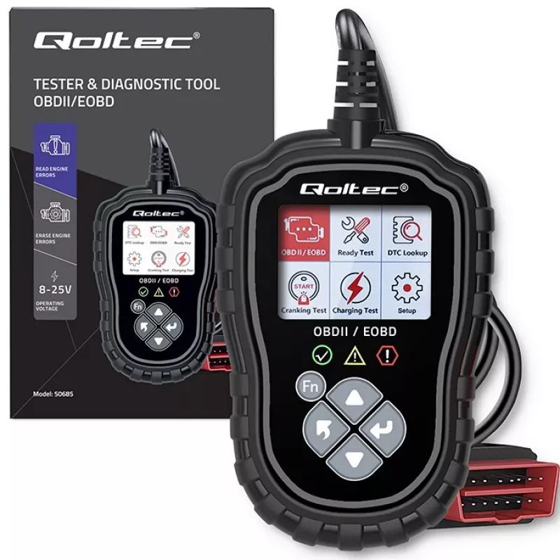 OBDII diagnostikatester QOLTEC ProLine 50685 — sõiduki OBD-II skanner 8V/25V süsteemidele